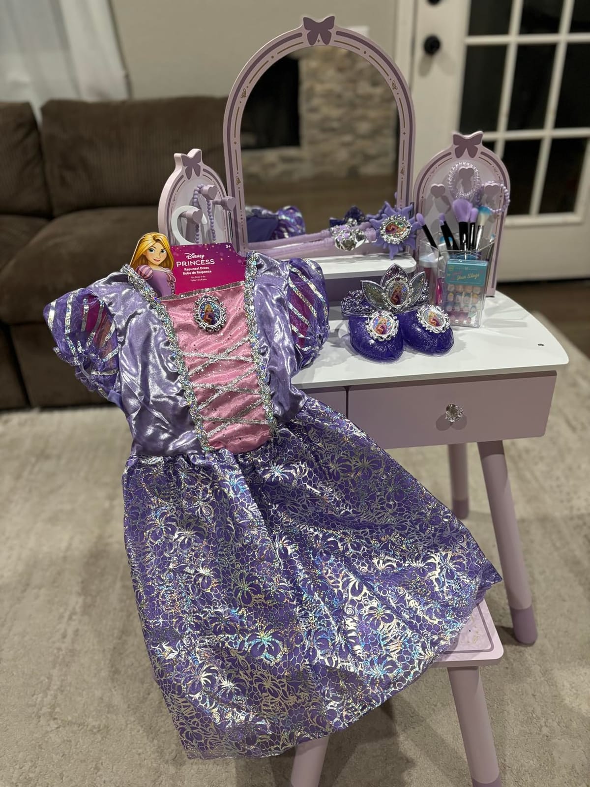 ROBOTIME Purple Kids Vanity Set with Mirror, Chair and Drawers for Girl | Butterfly vanity for pretend play, builds confidence through dress-up role-play, gift for ages 3+ customer photo 2