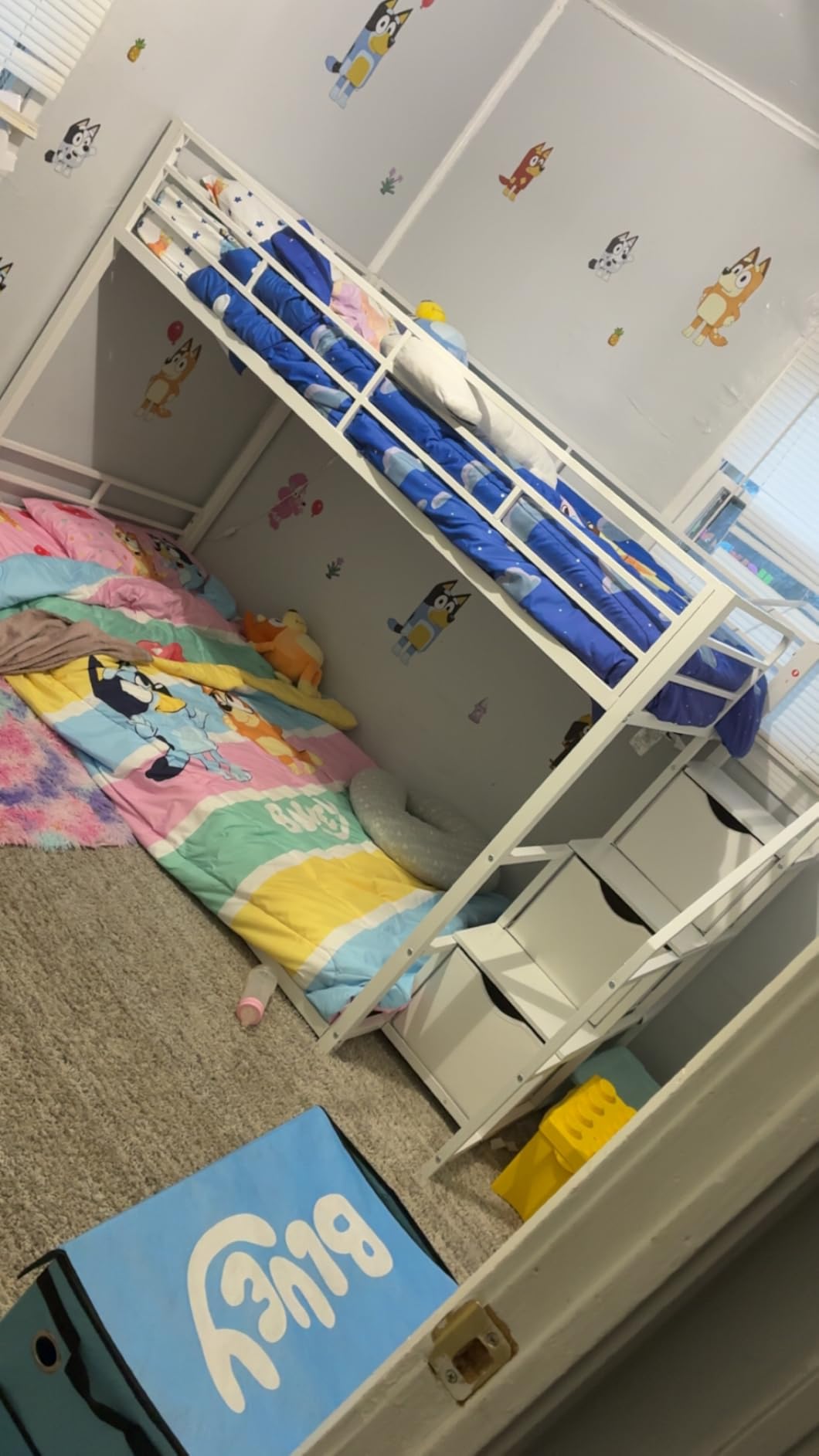 ADORNEVE Low Bunk Bed Twin Over Twin with Storage Staircase, Drawers & Shelves, RGB LED Lights Metal Floor Bunk with Power Outlet, Full-Length Guardrail & Metal Slats, for Small Space, Kids, Black customer photo 2