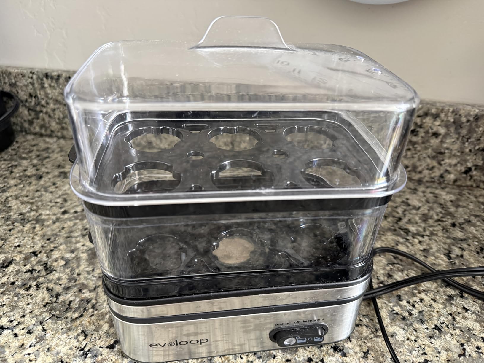 Evoloop Rapid Egg Cooker Electric 12 Eggs Capacity, Soft, Medium, Hard Boiled, Poached, Omelet Maker Egg Poacher & Vegetable Steamer, BPA Free Tray customer photo 2