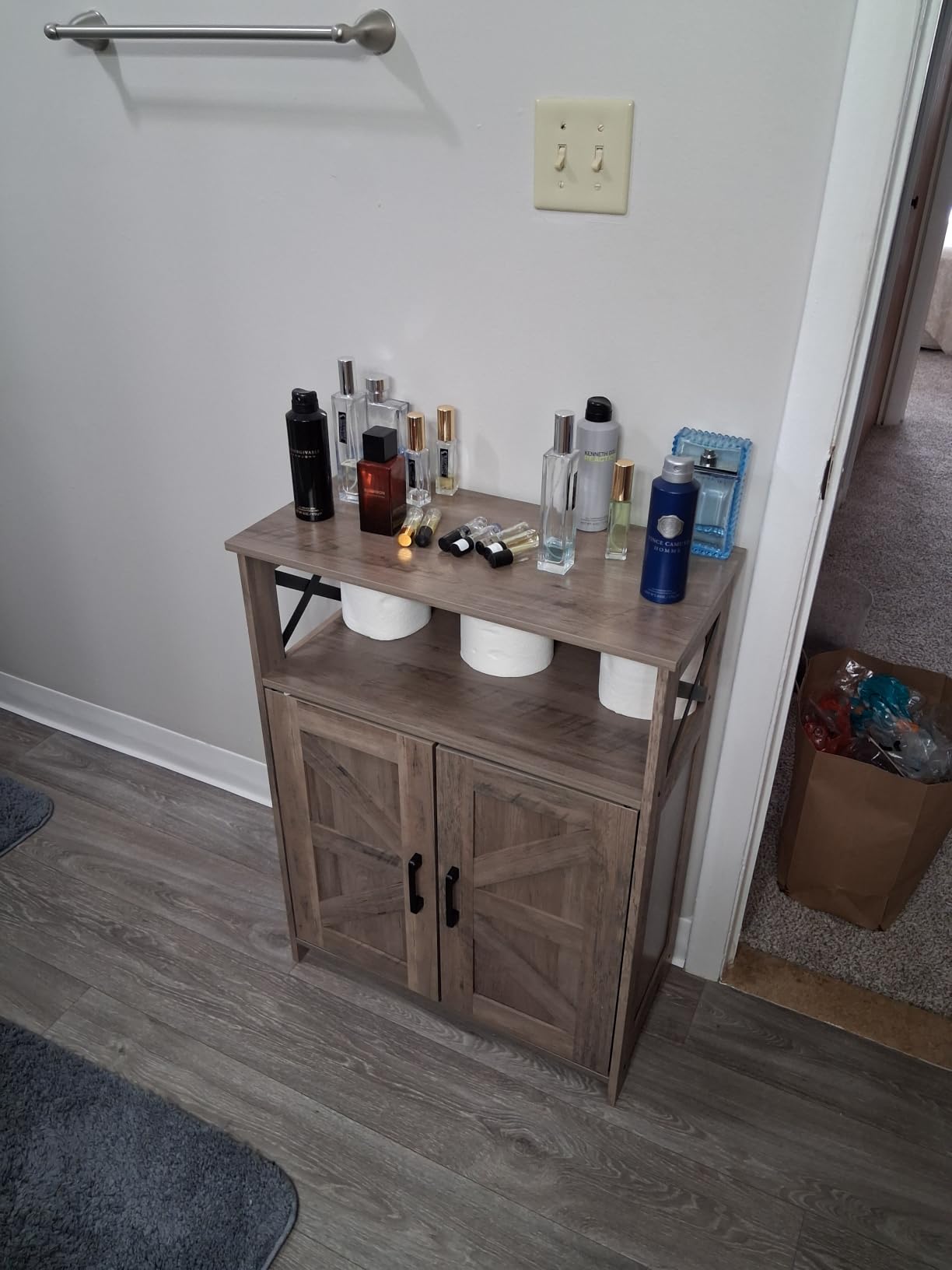 Homhedy Farmhouse Bathroom Storage Cabinet with 2 Doors, Toilet Paper Cabinet with Adjustable Shelf, Small Bathroom Cabinet for Kitchen/Laundry/Living Room, 11.8 x 23.6 x 31.5 Inches, White customer photo 2