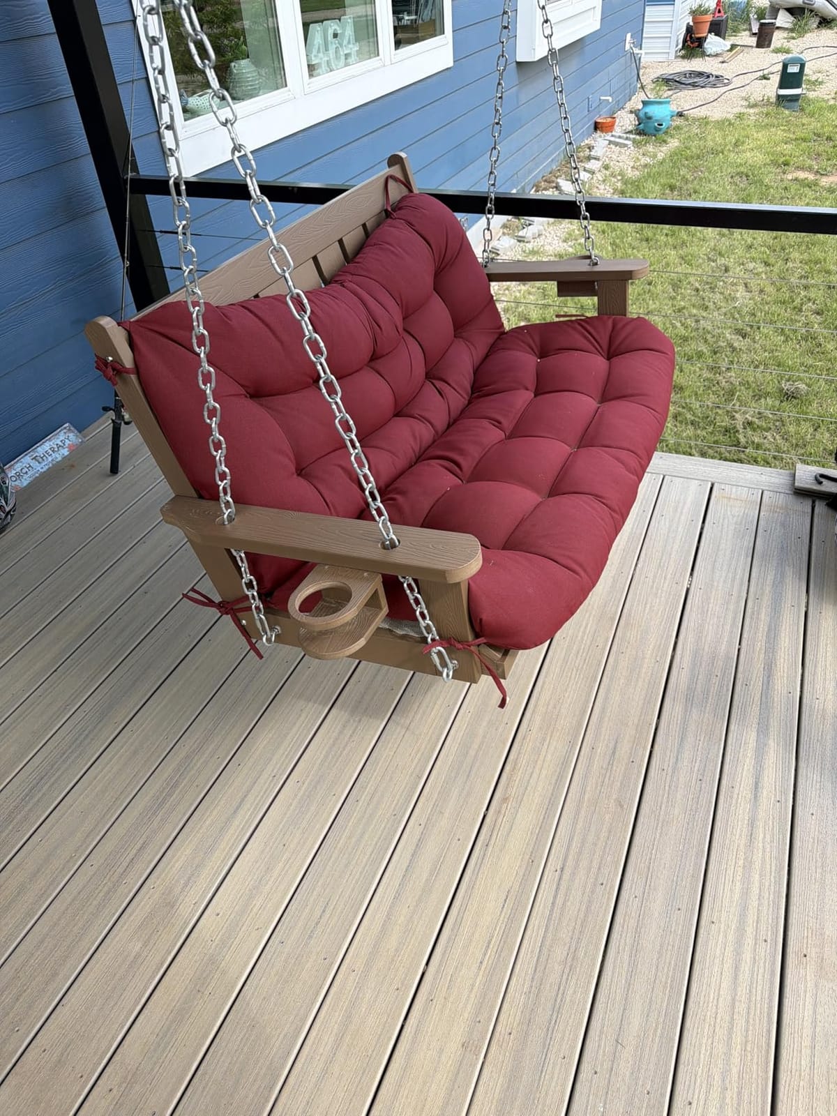 HIPS All-Weather Outdoor Hanging Porch Swing, 2 Seat Hanging Swing Bench with Cup Holders, Patio Swing Chair with Hanging Chains customer photo 2