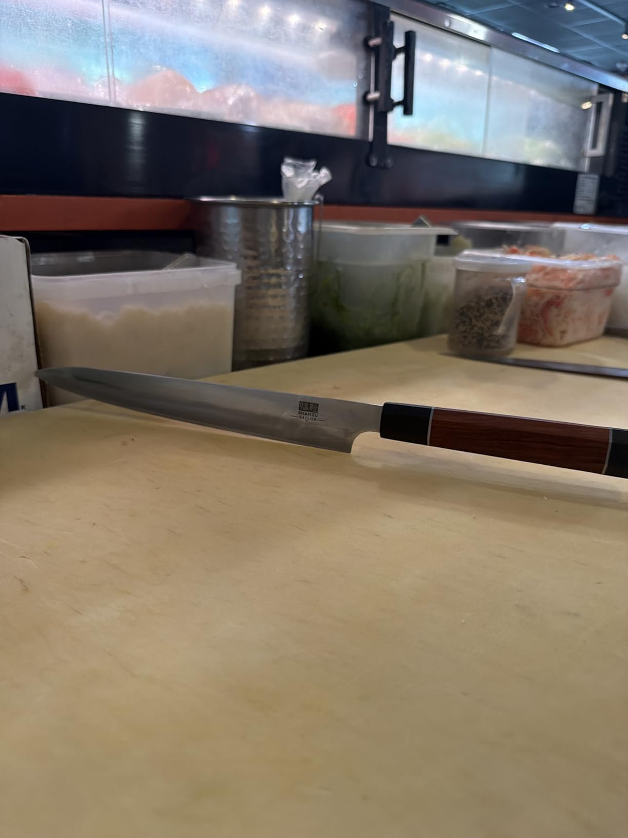 SHAN ZU 10 Inch Japanese Sushi Knife, 9 Layers 10Cr15MoV High Carbon Steel Sashimi Knife, Sharp Cutting Yanagiba Knives with Red Sandalwood Handle for Sushi Making, Slicing & Fish Knives customer photo 2