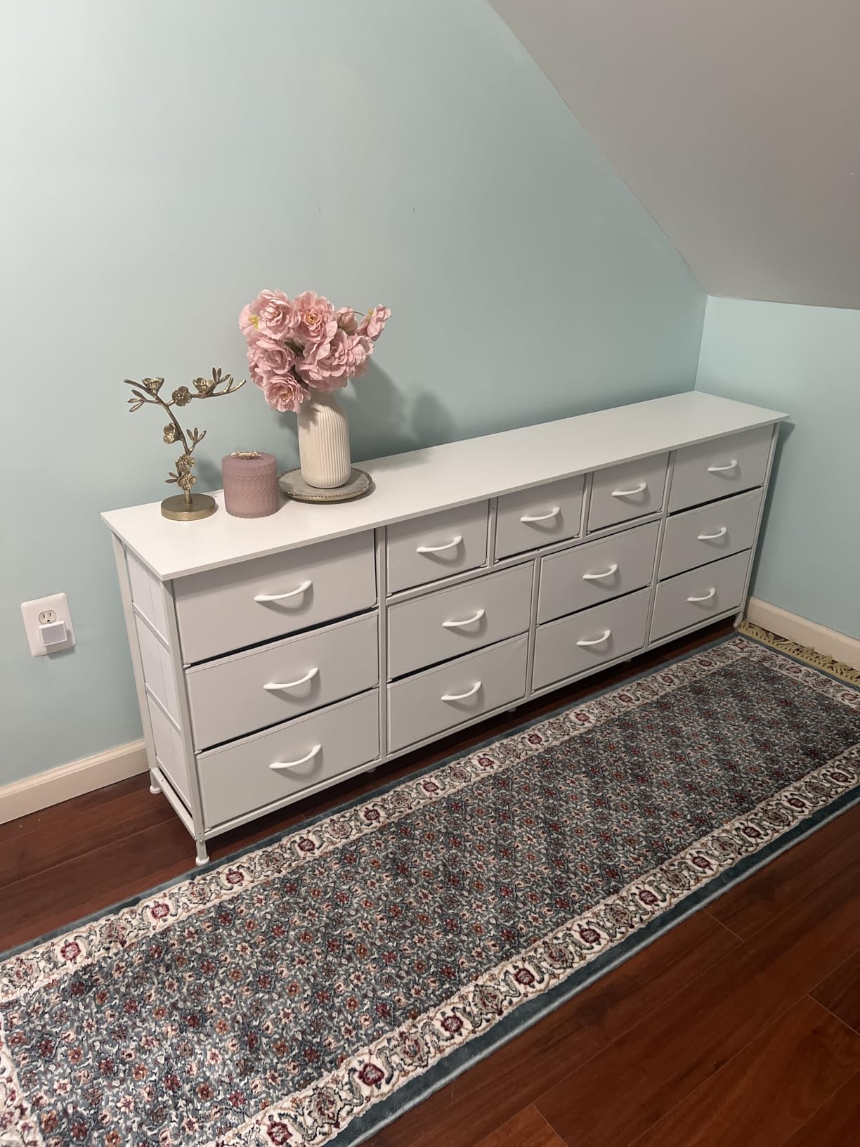 Huuger 70 Inch Dresser for Bedroom, TV Stand for 65, 75, 80 Inch TV, 13 Fabric Drawer Long Dresser, Large Entertainment Center for Bedroom, Wide Chest of Drawer with Storage, Rustic Brown customer photo 1