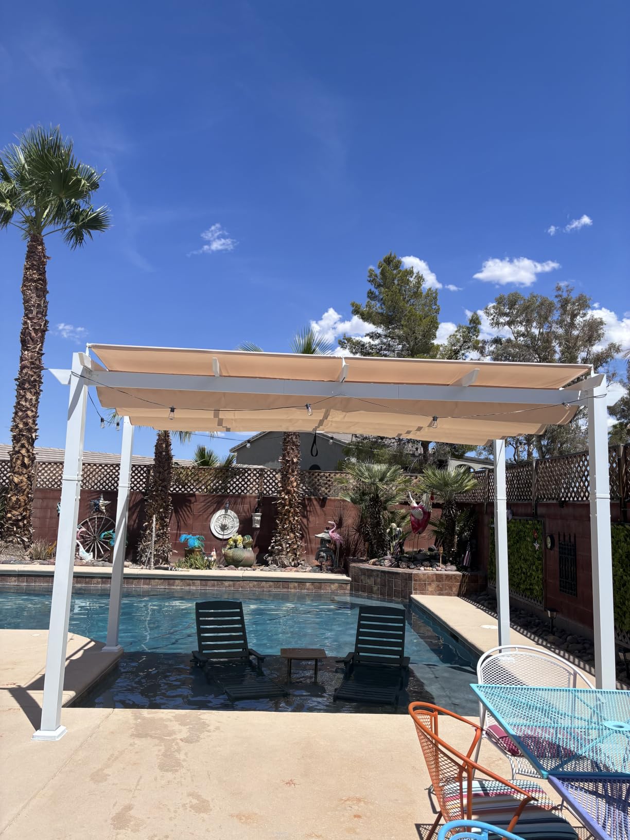 PURPLE LEAF 10' x 13' Patio Retractable Pergola Outdoor White Heavy-Duty Aluminum Pergola Metal with Double Sun Shade Canopy for Backyard Gardens Deck, Navy Blue customer photo 2