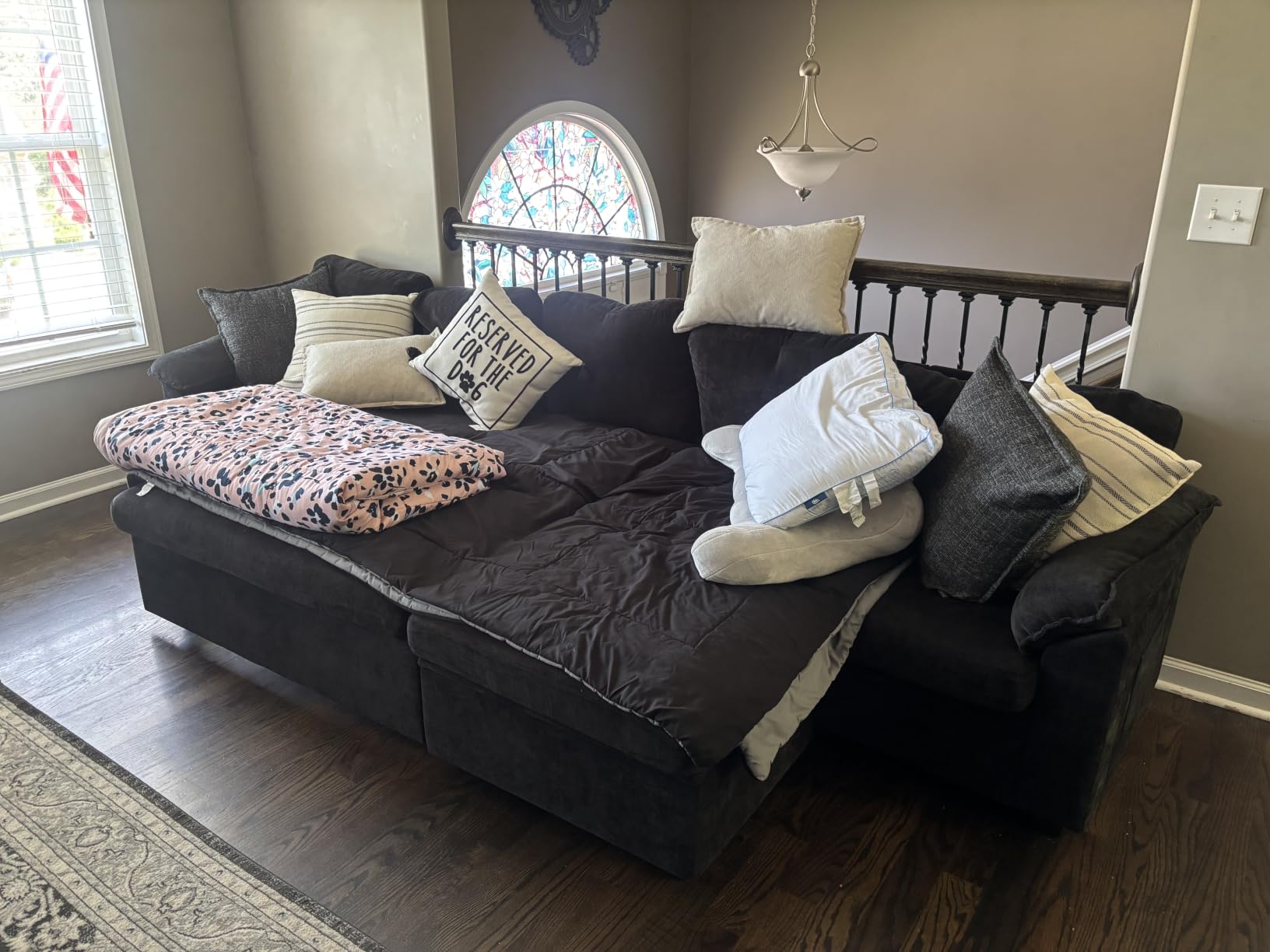 108 Inch Sectional Sleeper Sofa with Pull Out Bed, U Shaped 7 Seat Modular Sectional Sofa with Storage, Sectional Couches for Living Room, Cloud Modular Couch, Removable Sofa Cover, Dark Grey customer photo 1