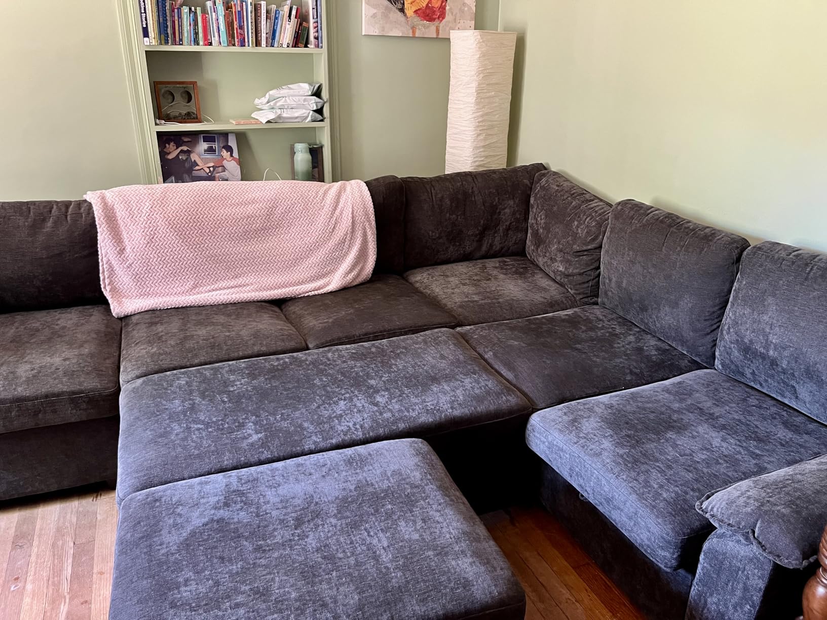 108 Inch Sectional Sleeper Sofa with Pull Out Bed, U Shaped 7 Seat Modular Sectional Sofa with Storage, Sectional Couches for Living Room, Cloud Modular Couch, Removable Sofa Cover, Dark Grey customer photo 2