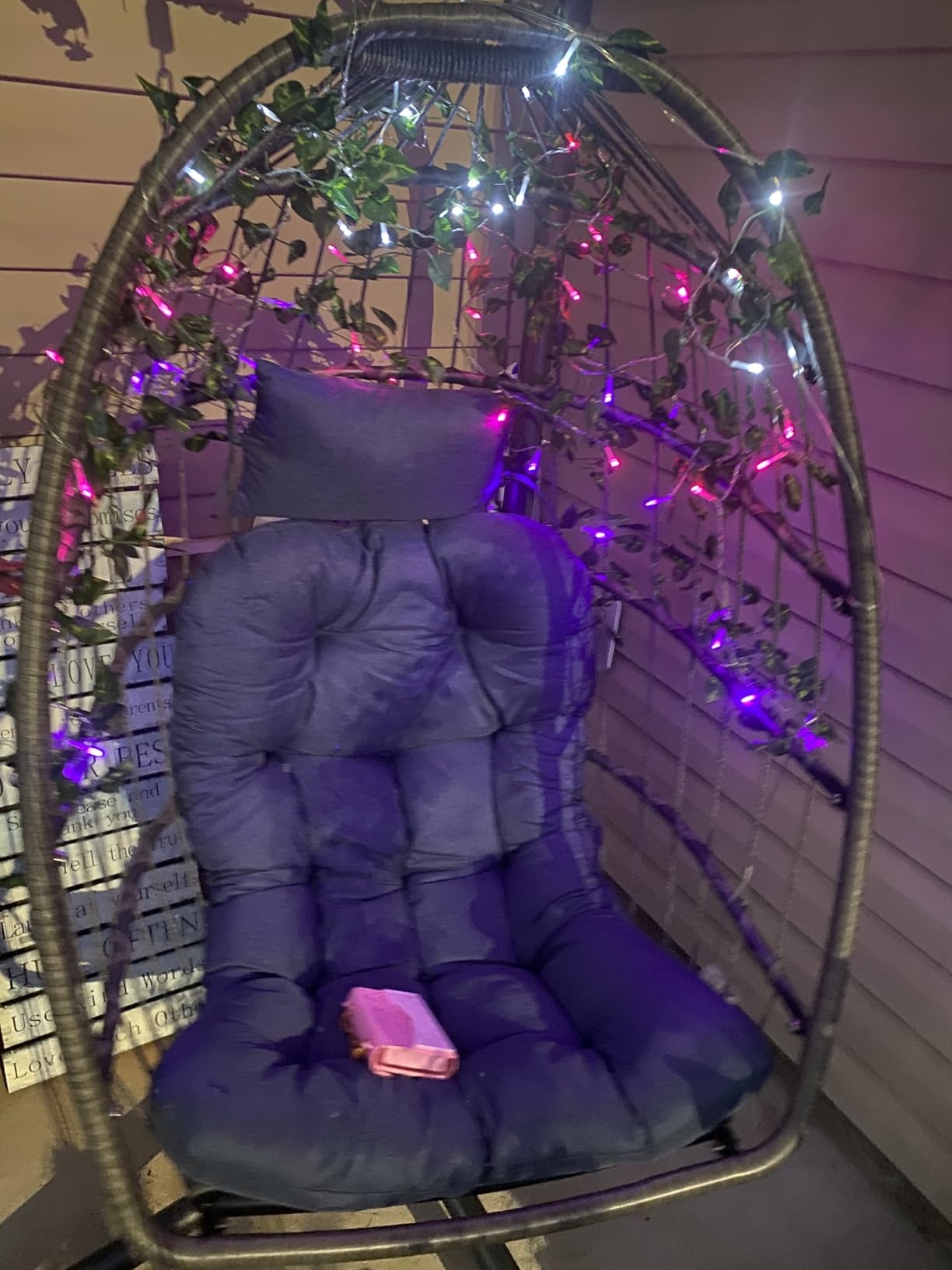 SWITTE Hanging Egg Chair with Stand, Outdoor Indoor Rattan Wicker Egg Swing Chair with Cushion, Heavy Duty Patio Hammock Chairs for Garden Backyard Balcony Bedroom, 400LBS Capacity, Dark Grey customer photo 1