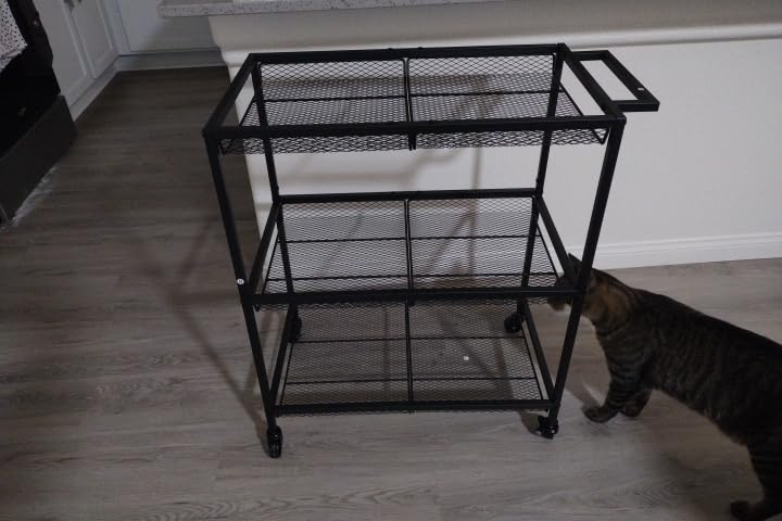 3 Tier Rolling Utility Kitchen Cart, Heavy Duty Wire Rolling Cart on Wheels, Commercial Metal Serving Carts with Handle, Kitchen Island Plant Shelf Food Storage Trolley for Laundry, Office, Garage customer photo 1