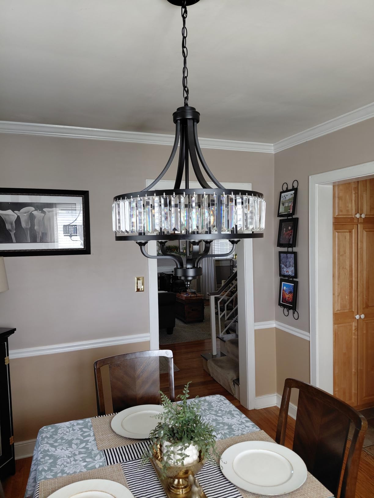 Modern Black Crystal Chandelier, 5-Light Farmhouse Dining Room Light Fixture Over Table Adjustable Height Hanging Industrial Pendant Lights customer photo 1