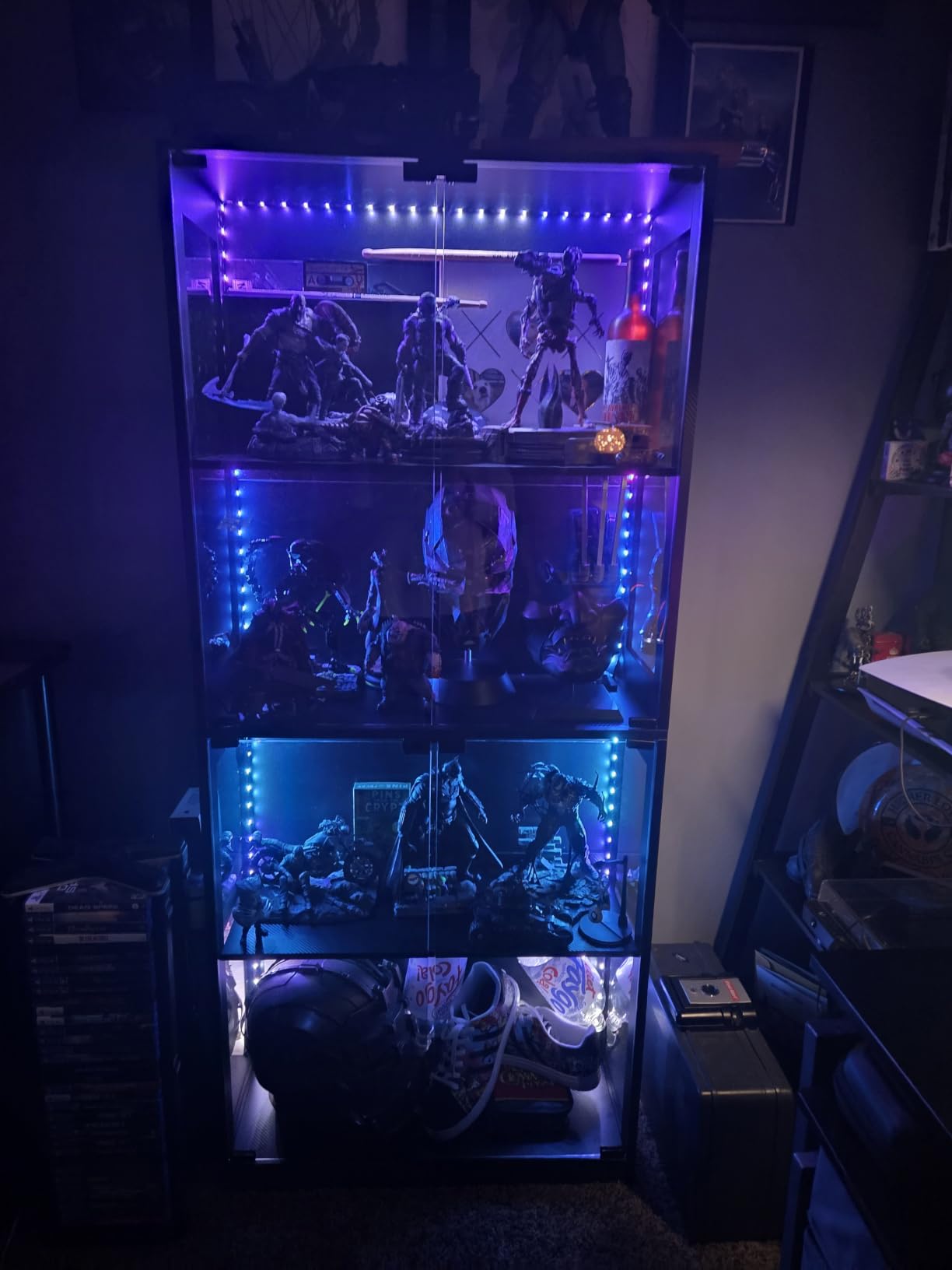 AODK Display Case with Glass Shelves & RGB Lights, 4-Tier Display Cabinet | LED Display Shelf with Industrial Metal Mesh & Open Shelf Design for Collectibles, Black Curio Cabinet, Book Case customer photo 2