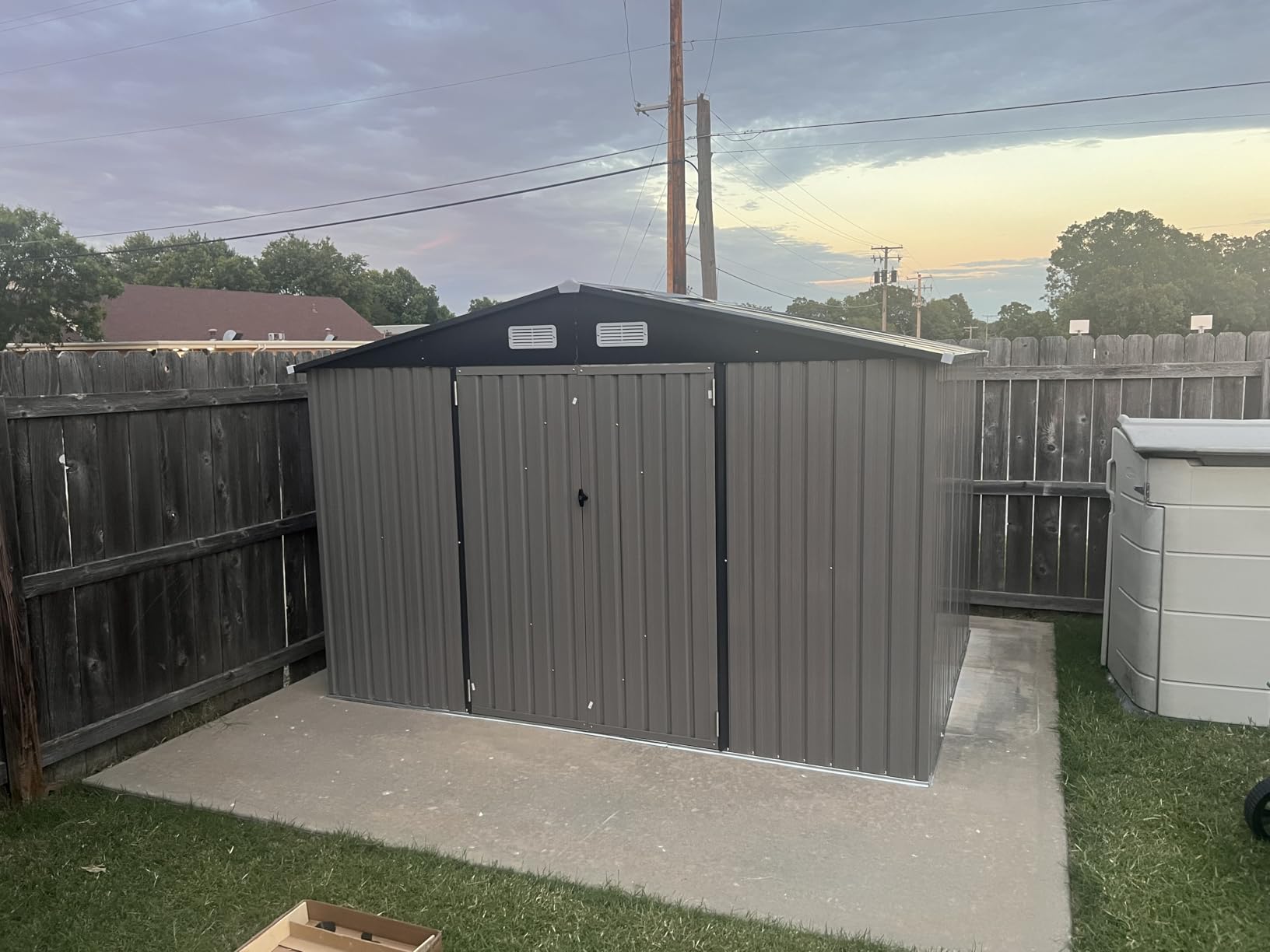 Aoxun 12x20x9.3 FT Metal Storage Shed Outdoor Large Garage Shed Carport with Double Doors, Side Door & Windows, Heavy Duty Garden Tool Shed All-Weather Outdoor Building for Vehicles & Sundries (Brown) customer photo 1