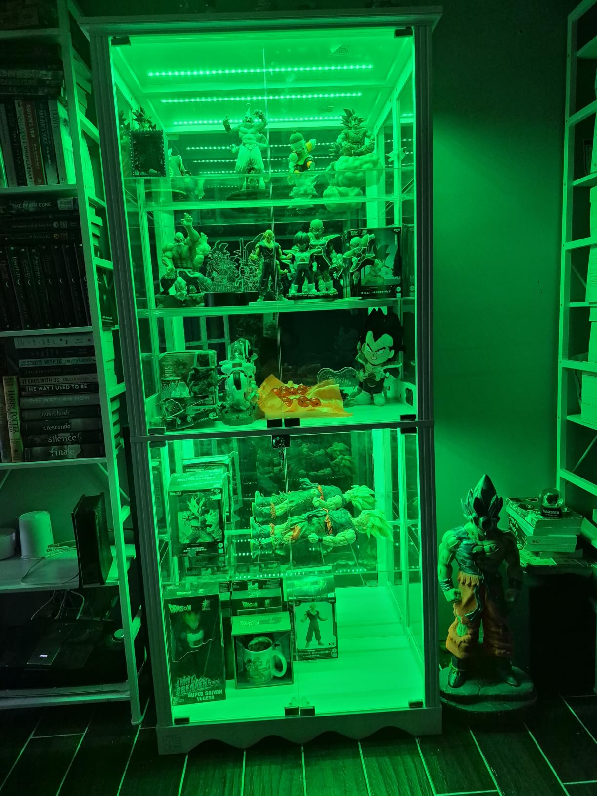 Dystler Display Cabinet with Glass Doors, RGB Lights for Collectibles | 71'' Tall with Adjustable Shelves, Human Sensor LED Lighting Curio Cabinet, Black customer photo 1