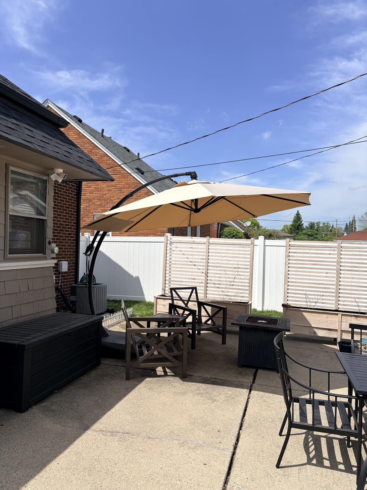 Grand patio 12FT Cantilever Round Umbrella with Base & Cover, Navy Blue | 12FT Large Outdoor Hanging Offset Umbrella, Aluminum Pole, Tilt Adjustment, Ideal for Patio, Garden, Backyard & Pool customer photo 2