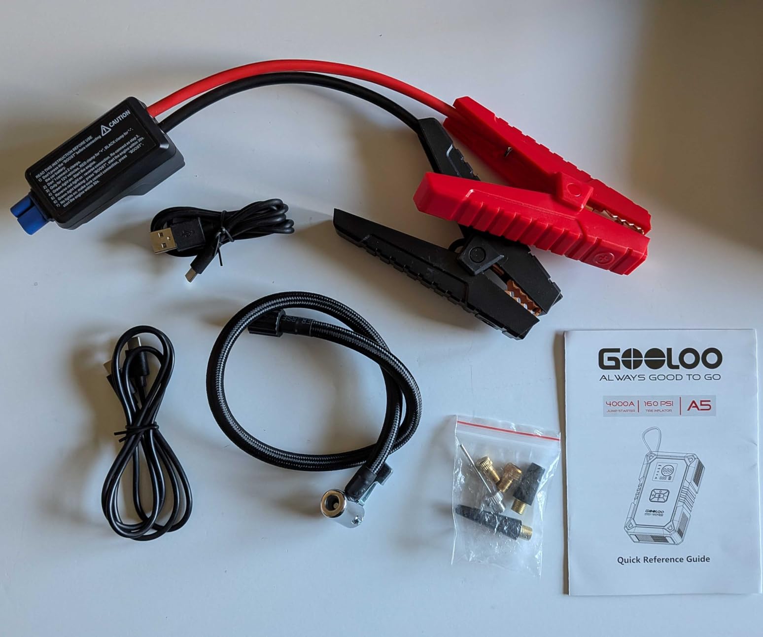 GOOLOO A5 Jump Starter with Air Compressor, 4000A Portable Jump Box | Jumper Starter for All Gas & 10L Diesel - 160 PSI Auto-Off Tire Inflator - 45W Output with Built-In Cable - LED Flashlight customer photo 2