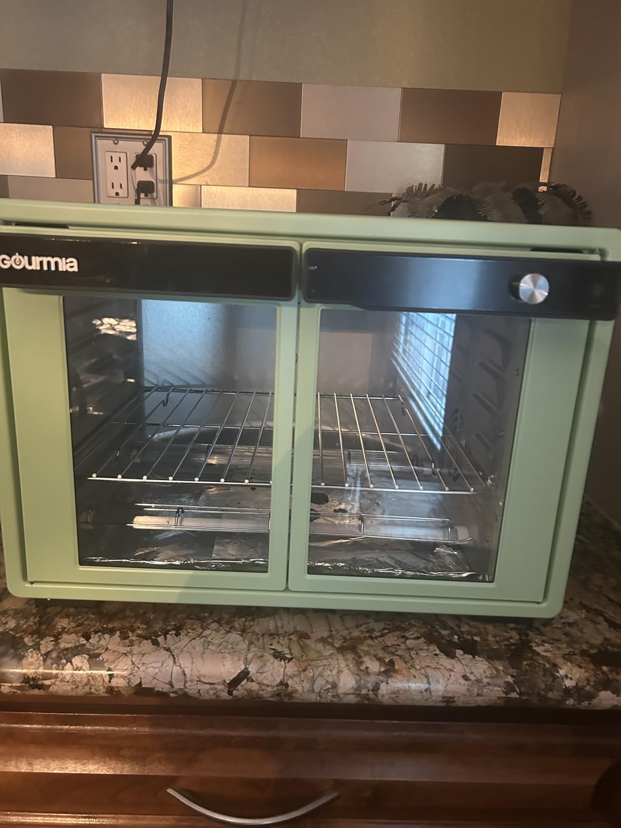 Gourmia French Door Air Fryer Oven - 37 Qt Large Capacity Convection Toaster Oven, FryForce 360°, Digital Display, 12 Cooking Presets, Dehydrate, Fits 13