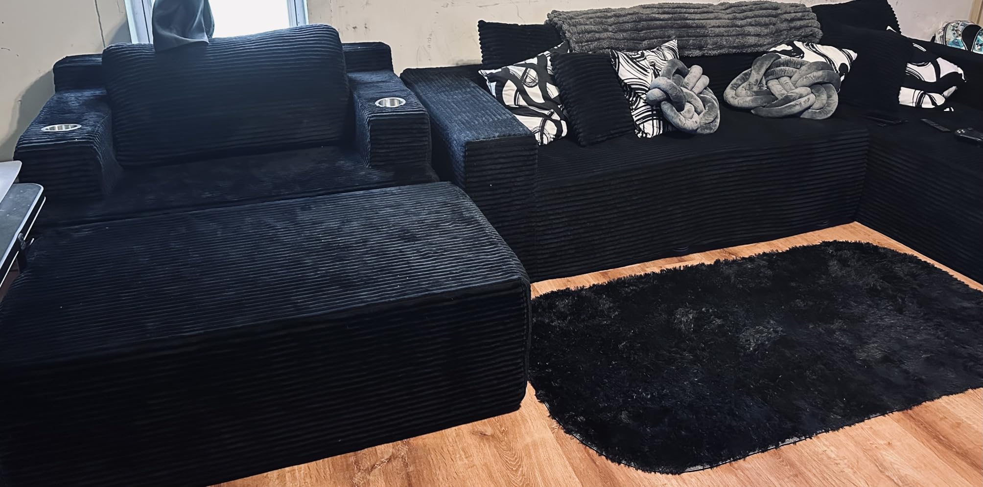 Homall Oversized Chaise Lounge Chair, Cloud Couch with Fluffy Upholstated, Deep Seat Sleeper Sofa Bed with Two Cup Holders, Comfy Boneless Couch No Assembly Required for Living Room, Apartment (Grey) customer photo 2