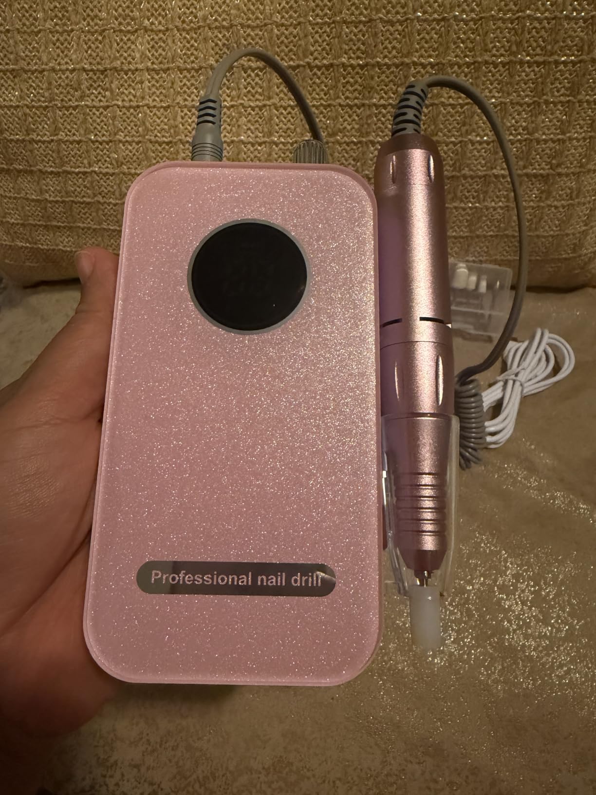 Professional Nail Drill Electric File 45000RPM, Portable Rechargeable Electric Nail File with 11 Drill Bits & 50 Sanding Bands, Low Noise Nail Drill Kit for Acrylic Gel Nails, Salon & Home Use, Pink customer photo 1