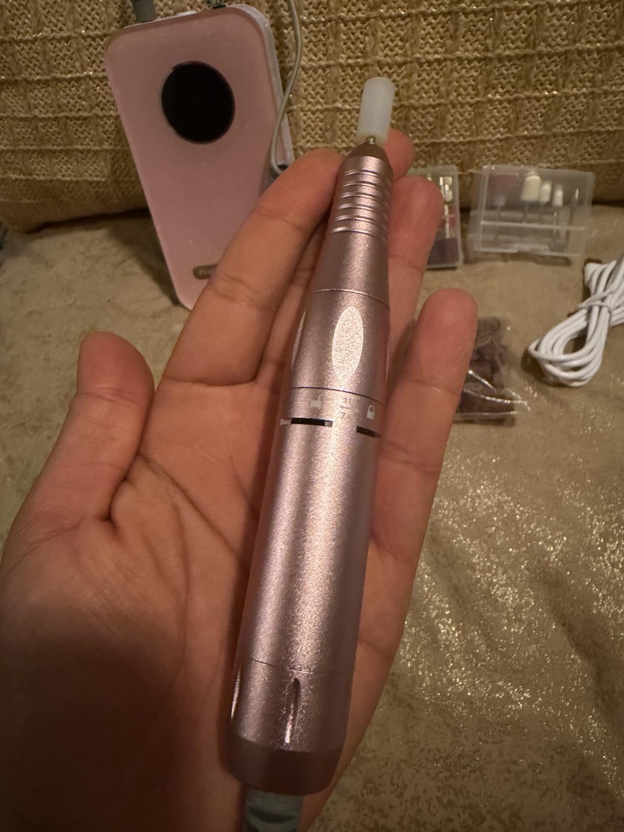 Professional Nail Drill Electric File 45000RPM, Portable Rechargeable Electric Nail File with 11 Drill Bits & 50 Sanding Bands, Low Noise Nail Drill Kit for Acrylic Gel Nails, Salon & Home Use, Pink customer photo 2