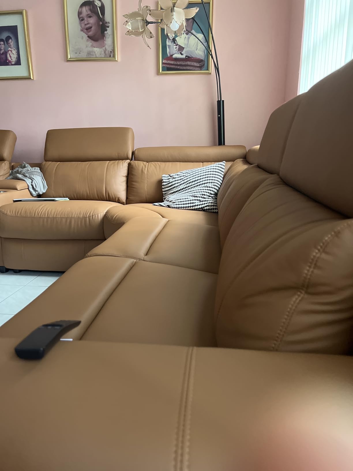 Power Reclining Sectional, Sectional Recliner, Leather Reclining Sectional | Electric Reclining Couch with Storage & USB, Console, Adjustable Headrest & Cup Holders for Living Room, 5-Seater Beige Brown customer photo 2