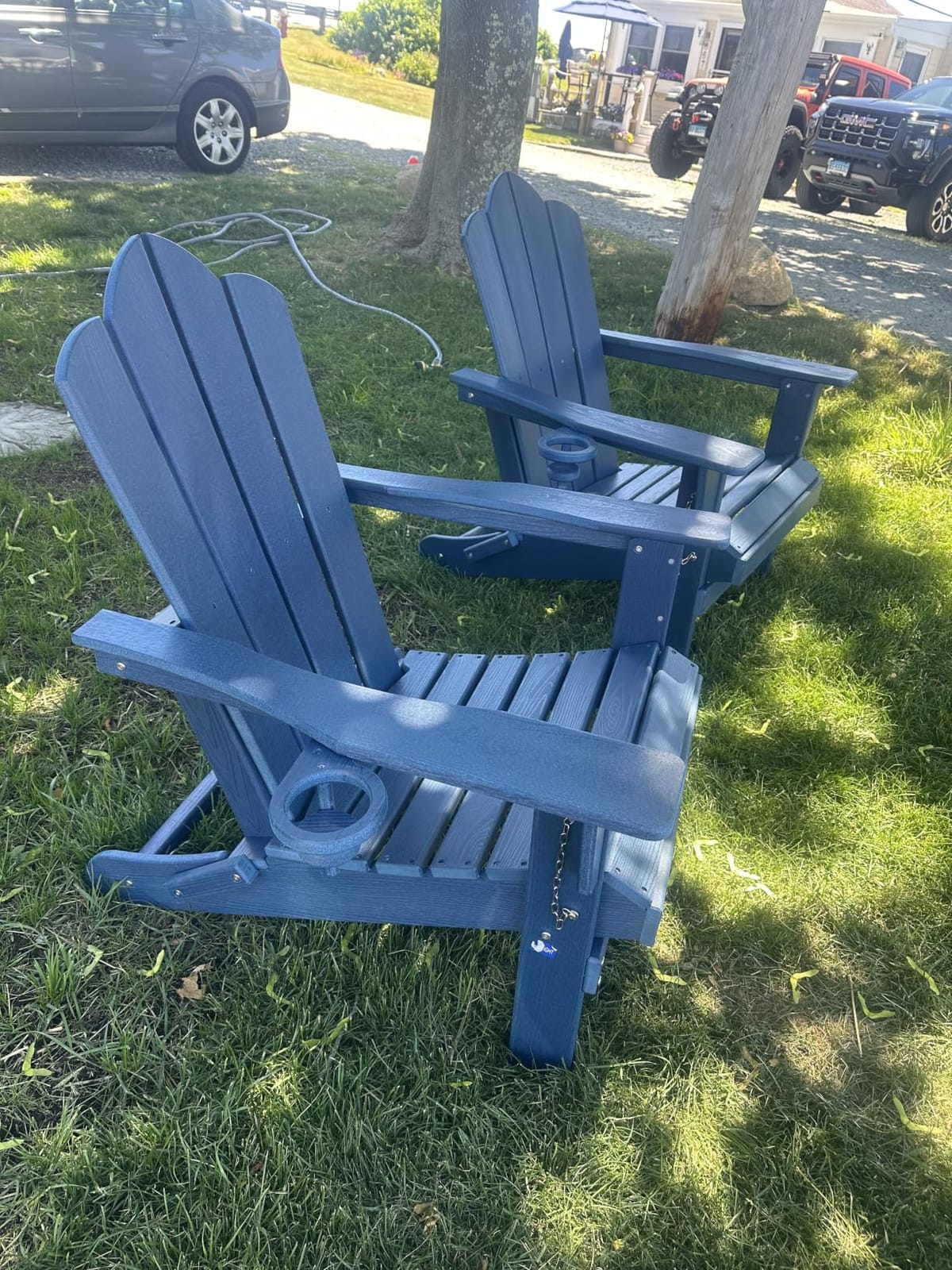 KINGYES Folding Adirondack Chair Set of 2, HDPE All-Weather Patio Chairs with Cup Holder, Navy customer photo 1