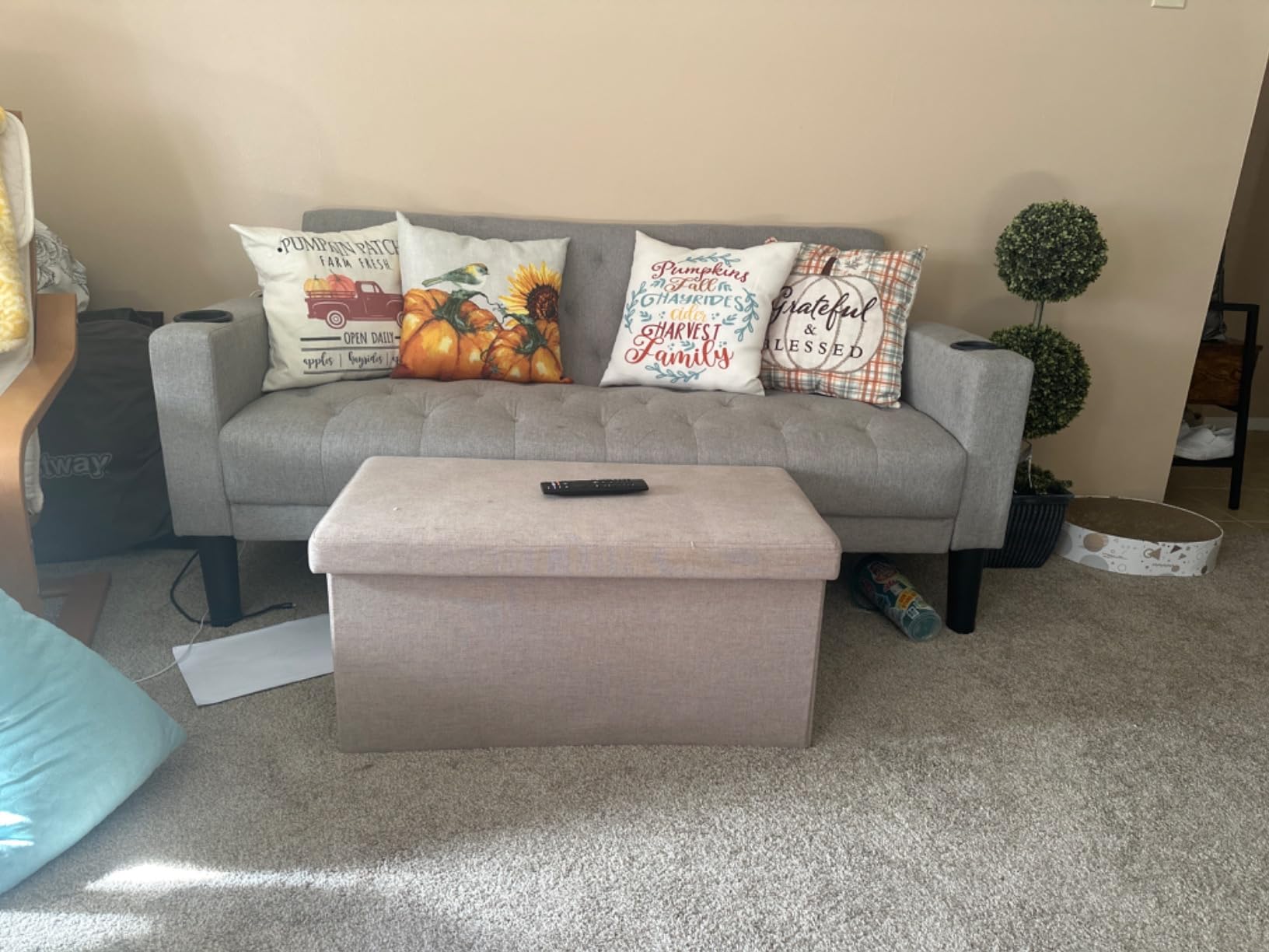 TYBOATLE 62'' Brown Leather Loveseat, Small Couch with USB for Living Room | Small Sofa, Love Seat Couch, Mid-Century Modern Tufted Design, 2 USB Ports and 2 Cupholders, Office Bedroom Dorm, Brown customer photo 1