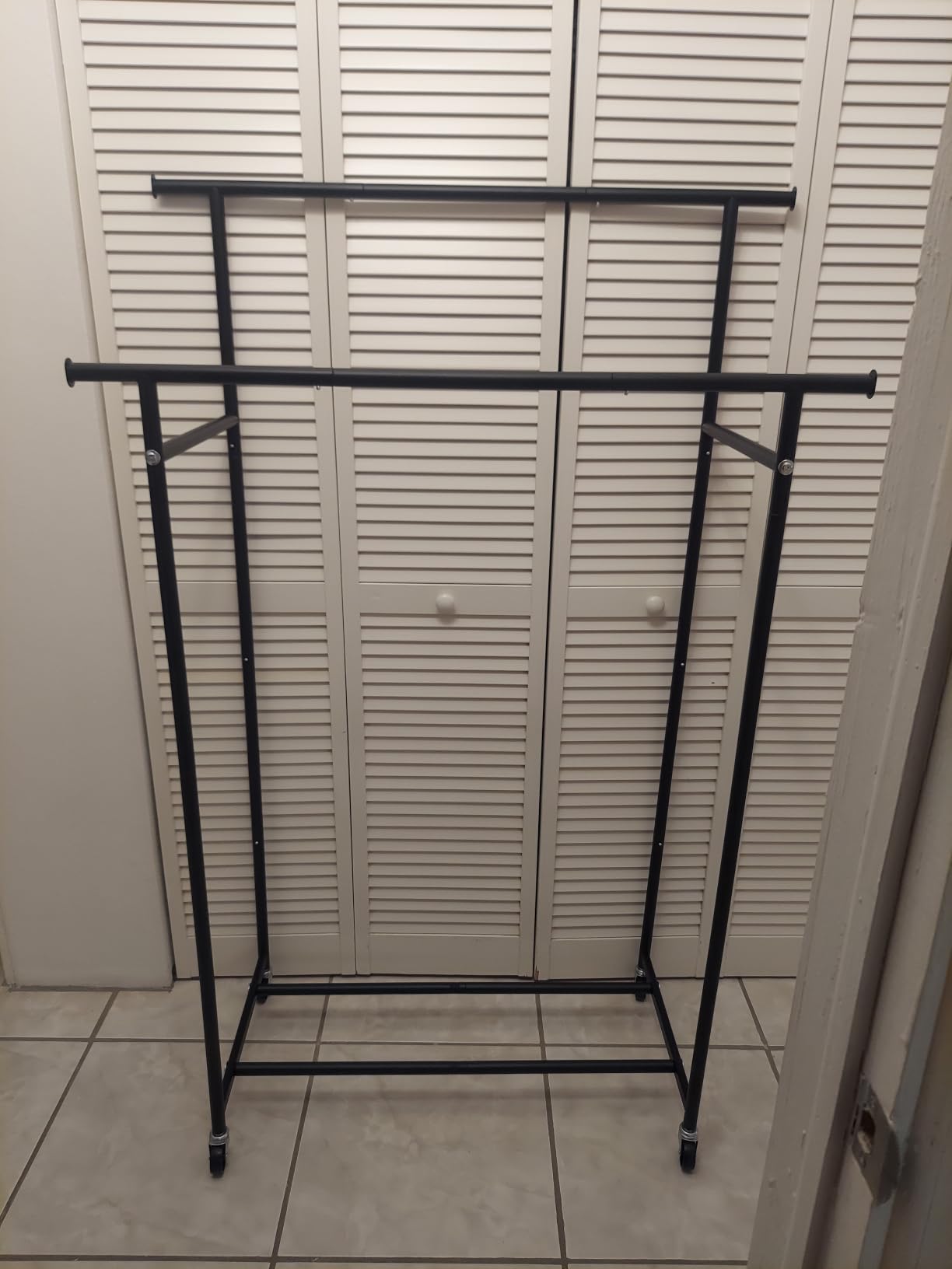 HYSEYY Clothes Rack, Double Rods Rolling Clothing Rack for Hanging Clothes, Portable Garment Rack with Wheels, Coat Rack Wardrobe Closet Load 240 LBS for Bedroom Laundry Room (Black, L) customer photo 1