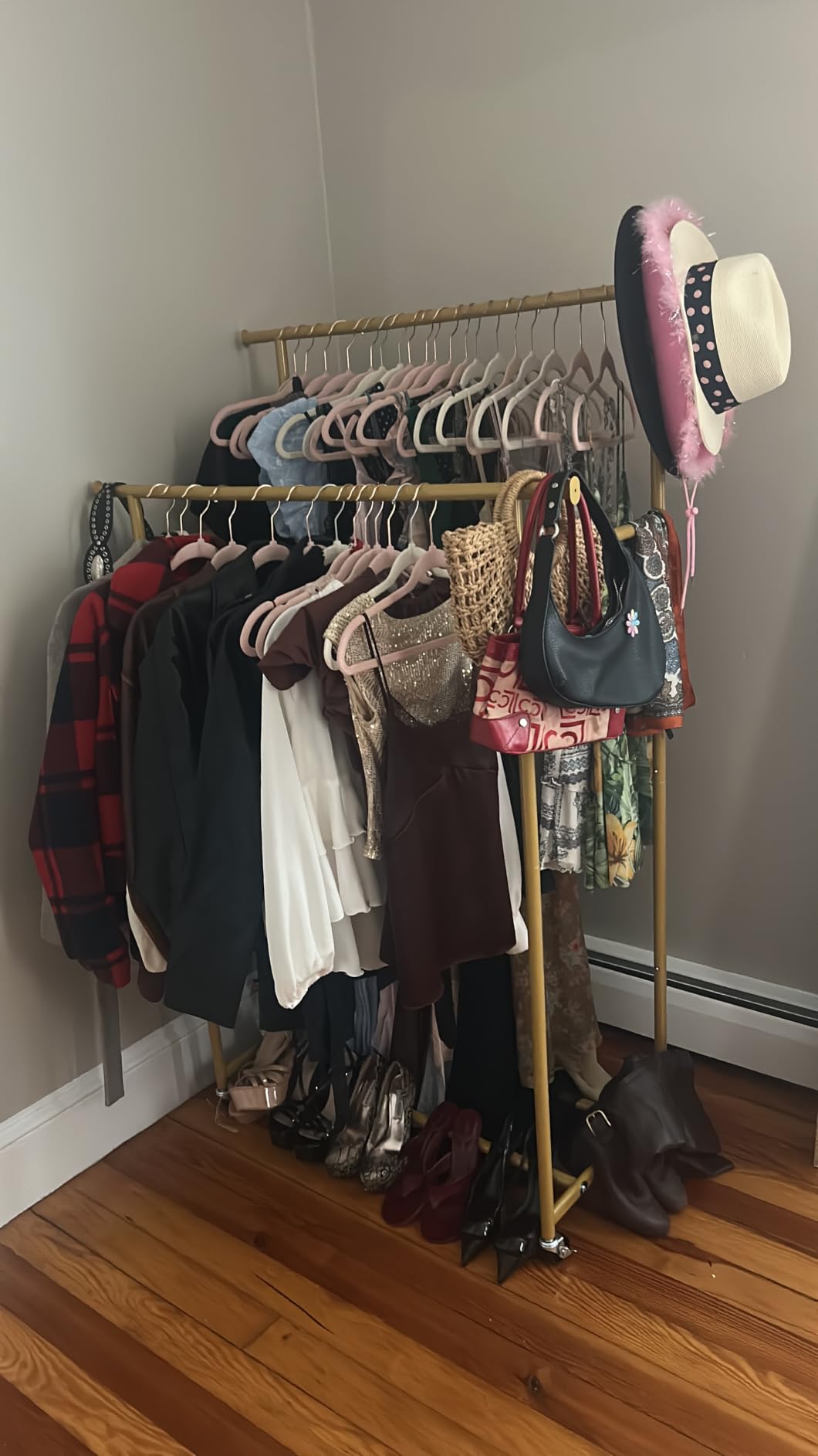 HYSEYY Clothes Rack, Double Rods Rolling Clothing Rack for Hanging Clothes, Portable Garment Rack with Wheels, Coat Rack Wardrobe Closet Load 240 LBS for Bedroom Laundry Room (Black, L) customer photo 2