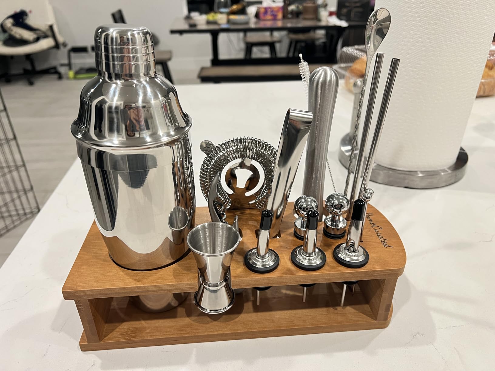 Cocktail Shaker Set, 24-Piece Bartender Kit - Complete Bartending Kit Bar Set with Stand, Drink Shaker & Mixer - Perfect Bar Accessories for Home Bar Set, Housewarming Gifts for Men & Women, Silver customer photo 1