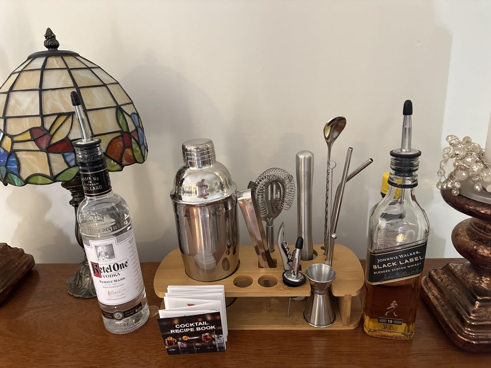 FineDine Stainless Steel Bar Set Cocktail Shaker Set Bartender Kit | Mixology kit, stainless steel bar tools, shaker tins, jigger, strainer, muddler, spoon, pourers, stand, home bartending customer photo 1