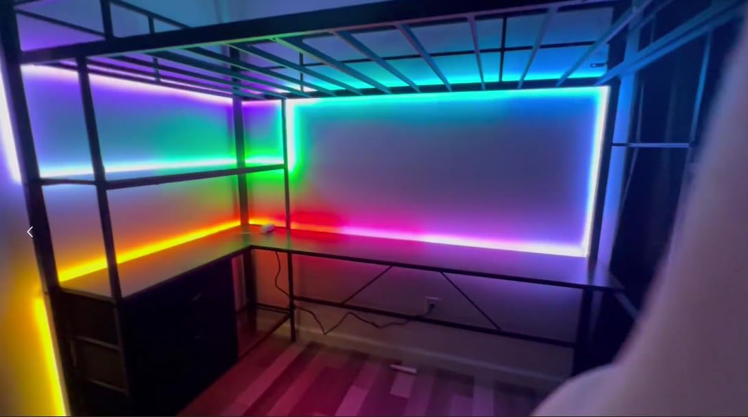 DICTAC Full Loft Bed with U-Shaped Desk, 7 Storage Drawers and Charging Station, Metal Full Size Loft Bed with LED Lights and 2-Tier Storage Shelves, Teen Loft Beds with Safety Guardrail & Stairs, Black customer photo 1