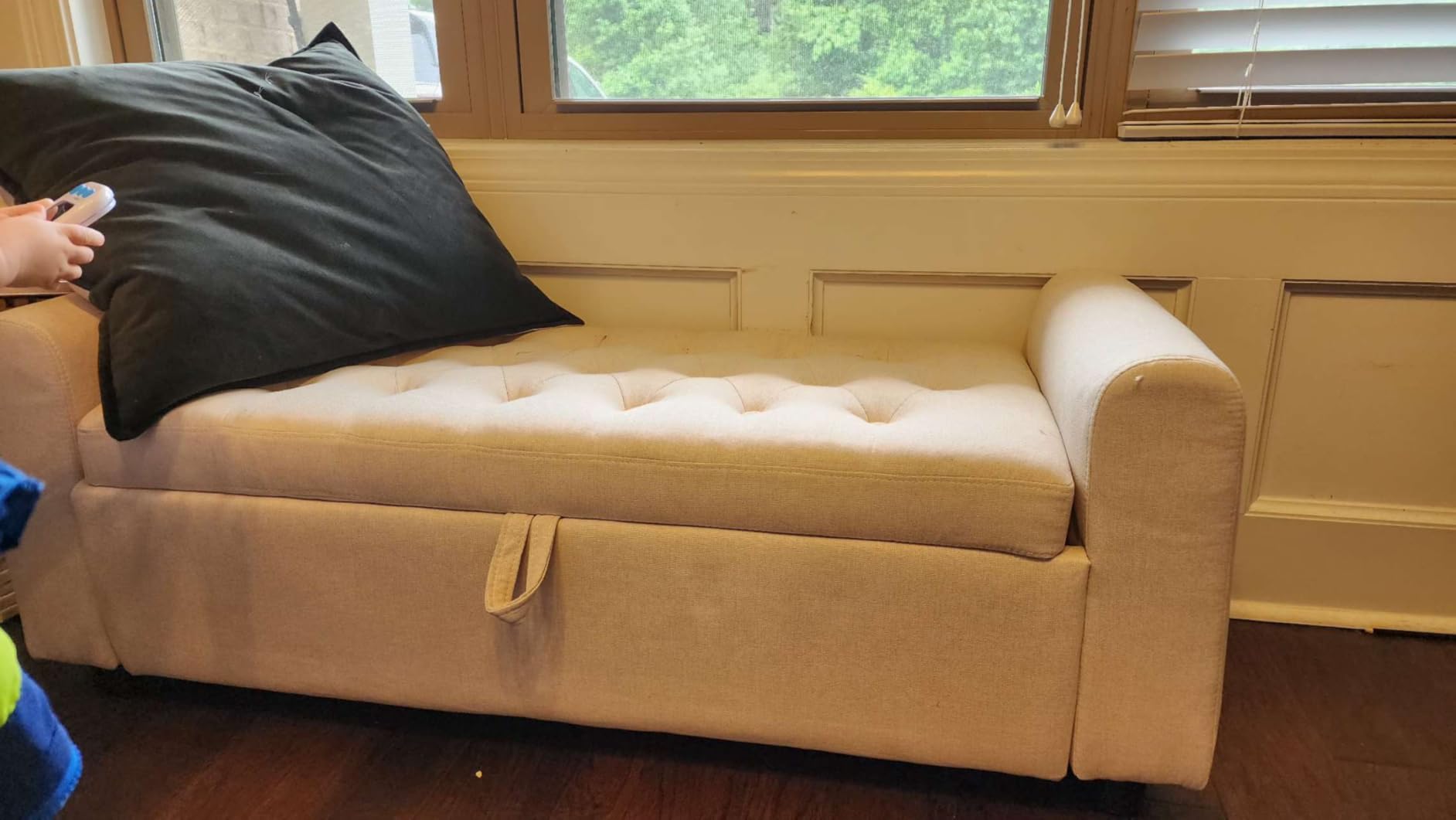48 Ottoman with Storage, Tufted Storage Ottoman Bench, Convenient Living Room Fabrics Bench Seat, Entryway Shoe Benches with Inner Zipper & Arm, Rivetless Upholstered Window Seat Ottomans, Beige customer photo 2