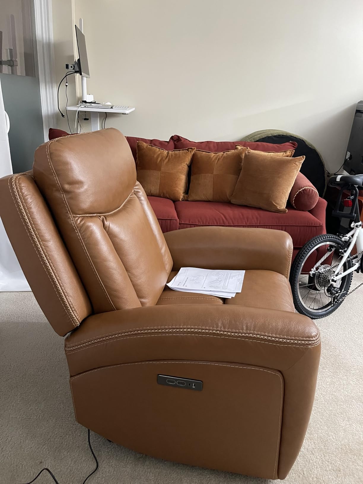 CHITA Genuine Leather Super Zero Gravity Power Recliner Chair, Saddle | Adjustable Power Headrest, USB & Type-C Ports for Living Room & Home Theater customer photo 1