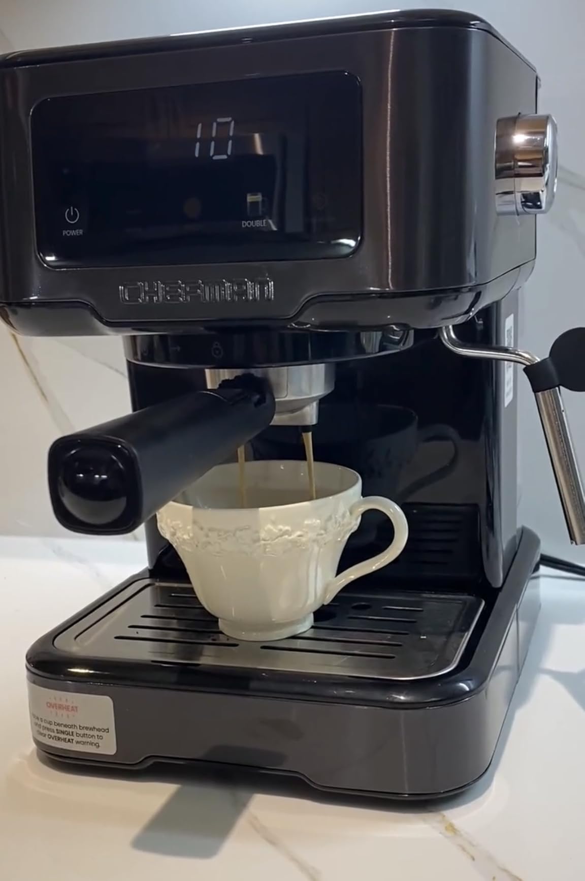 Chefman CraftBrew Espresso Machine, 15-Bar Pump Digital Espresso Maker w/Steam Wand for Latte & Cappuccino, Compact Espresso Coffee Machine w/ 1.5L Removable Water Reservoir - Stainless Black customer photo 2