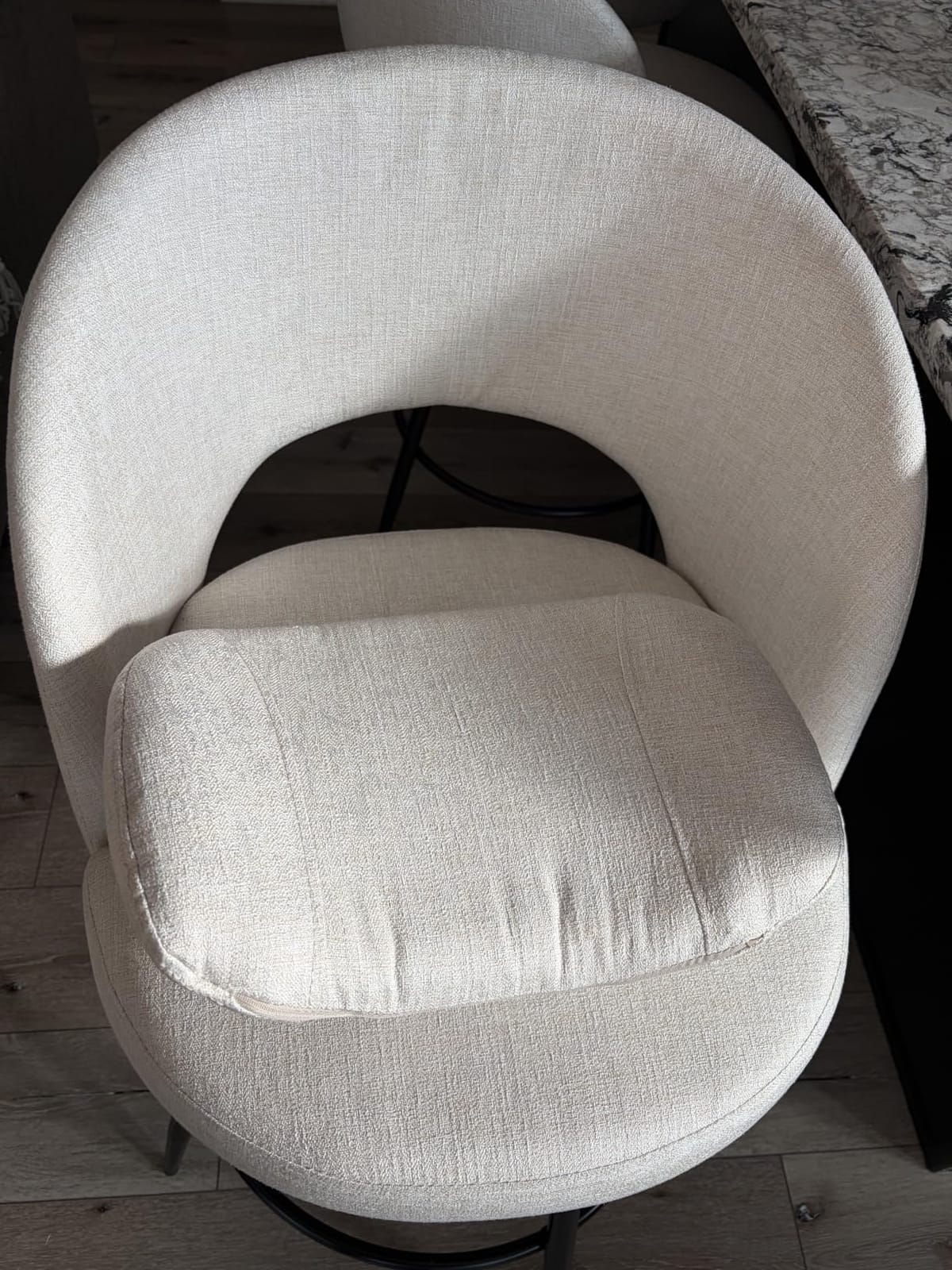 LUE BONA 26''H Swivel Bar Stools Set of 3, Counter Height Bar Stools with Backs, Lumbar Pillow and Black Metal Frames, Upholstered Modern Barstools for Kitchen Island, Linen Fabric, Linen Color customer photo 2