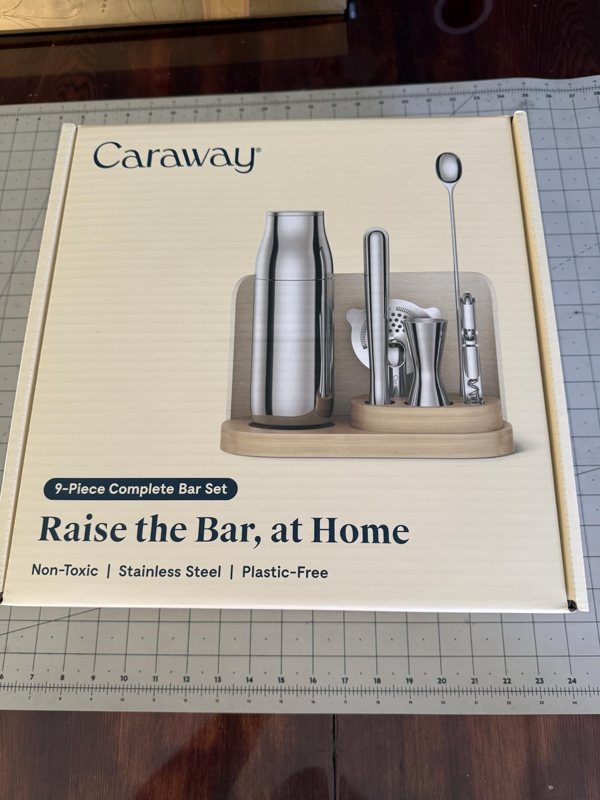 Caraway 9-Piece Complete Bar Set with Organizer | Cocktail Shaker, Jigger, Muddler, Wine Key, Strainer, Spoon, Storage Organizer, Magnetic Backer, Bartender Accessories, Navy customer photo 1