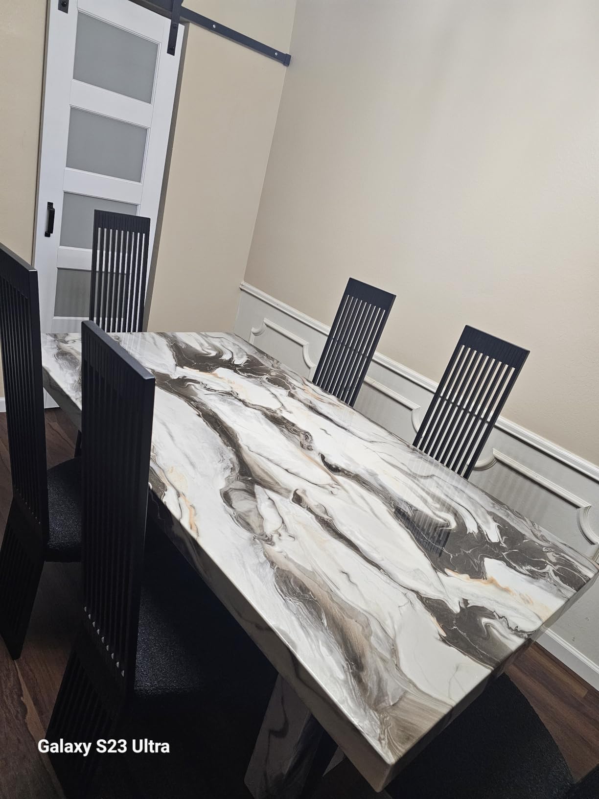 Roundhill Furniture Cavira Modern Faux Marble Dining Table with Double Pedestal Base customer photo 1