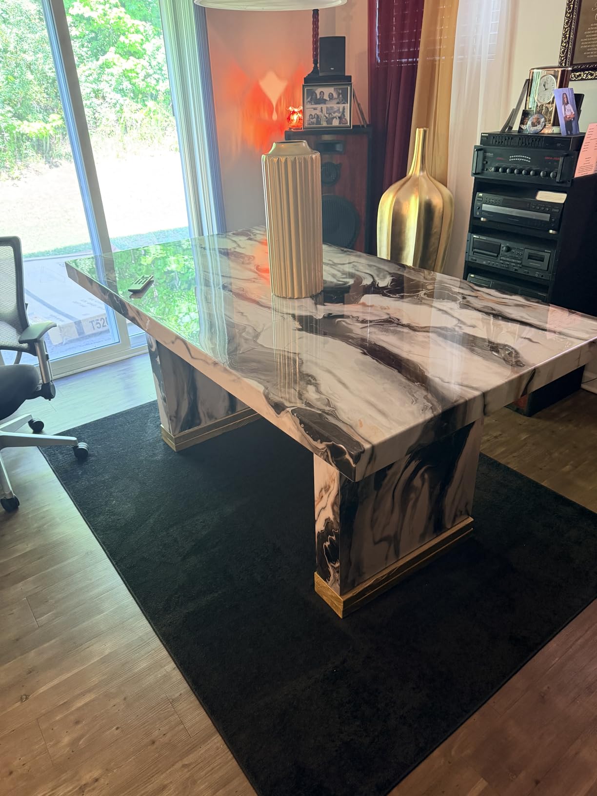 Roundhill Furniture Cavira Modern Faux Marble Dining Table with Double Pedestal Base customer photo 2