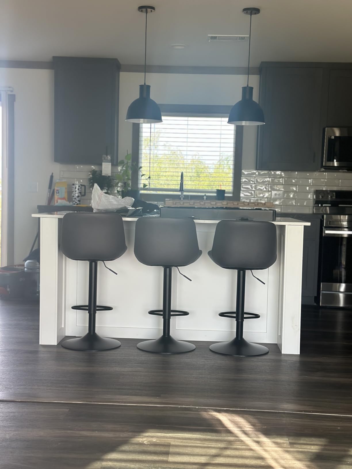 Youhauchair Adjustable Faux Leather Bar Stools Set of 2, Light Brown | Swivel, Counter Height, Back & Footrest, Armless, PU, Modern, Kitchen Island Stool, Upholstered Dining Room Chair customer photo 2