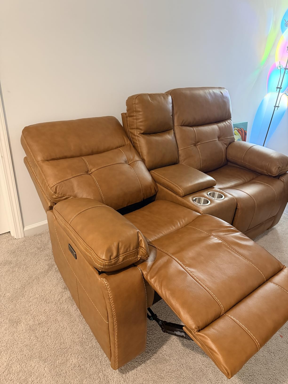CANMOV Genuine Leather Power Recliner Sofa,3 Seater Reclining Sofa with Comfortable Arms and Back,Modern Electric Recliner Couch Set with Hidden Cup Holders,USB Port for Living Room,Brown customer photo 1