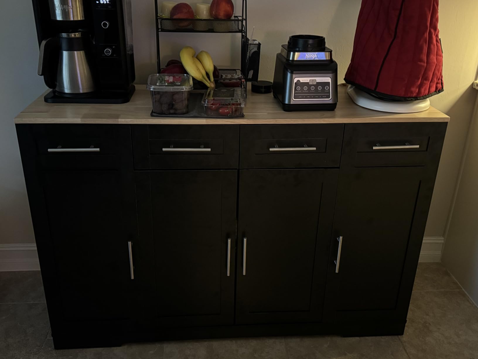 Dripex 53'' Rolling Kitchen Island with Power Outlet, Drop Leaf & Trash Can Storage, Large Island Cart on Wheels with Rubberwood Top, 4 Drawers, Open Shelves, for Kitchen, Dining Room (White) customer photo 2