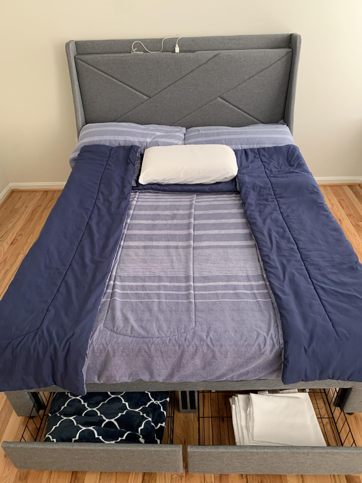 YITAHOME King Size Bed Frame with 3 Storage Drawers and LED Lights, Black, Velvet Upholstered Platform Bed with Charging Station, No Box Spring Needed customer photo 2