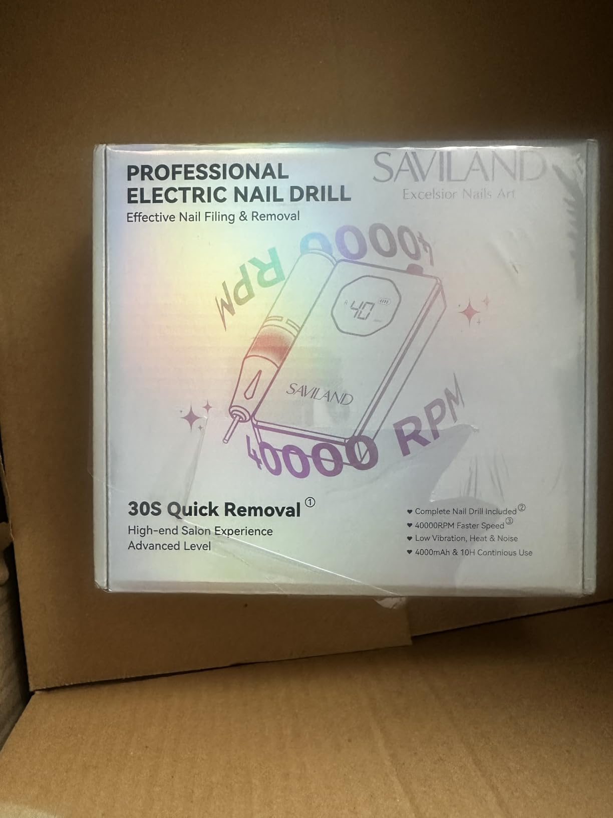 SAVILAND Nail Drill Professional 40000RPM 30S Fast Removal for Acrylic Nail | Low noise running, 4000mAh battery Long-Lasting, Complete drill bit set, Salon & mobile tech use, LCD display, Gradient Purple customer photo 1