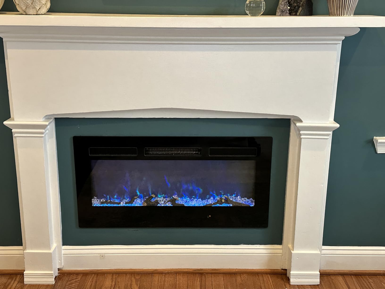 DUMOS 36 Inch Electric Fireplace Wall Mounted/Recessed/Free Standing Space Heater with Remote Control Adjustable Flame Colors Touch Screen Energy Saving, Black customer photo 2