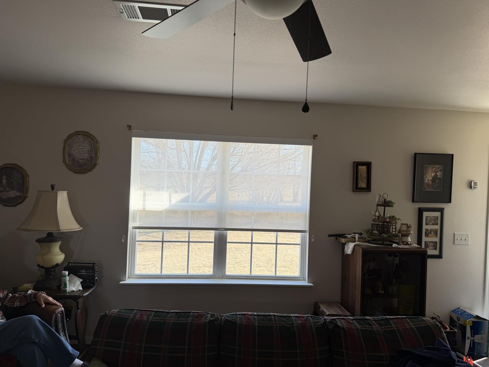 Persilux Custom Size Free-Stop Cordless Roller Shades for Windows Light Filtering Shades, 5% Openness Solar Screen Semi Sheer Roller Blinds UV Protection for Office and Home. Easy to Install. Black customer photo 2