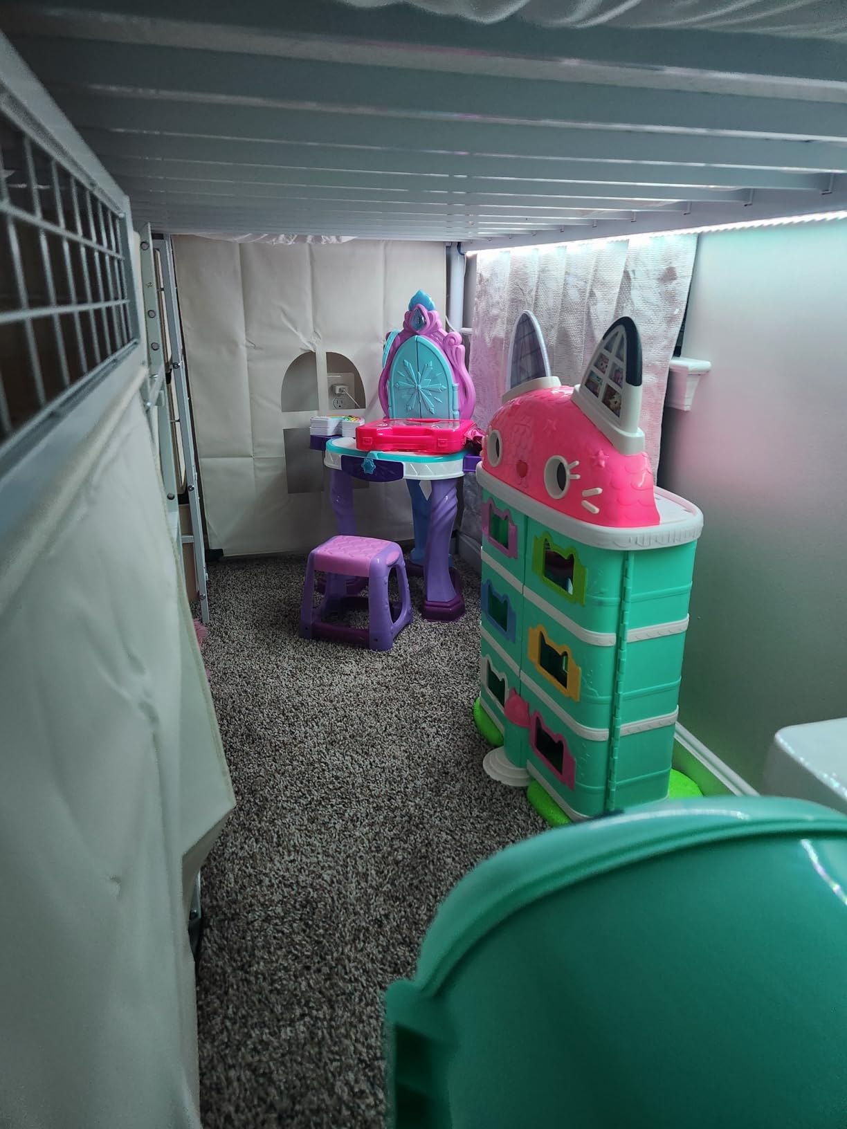 Low Loft Bed Twin Size with 7 Storage Drawers, Desk and LED Lights, Heavy Duty Metal Kids Loft Bed with 13.8