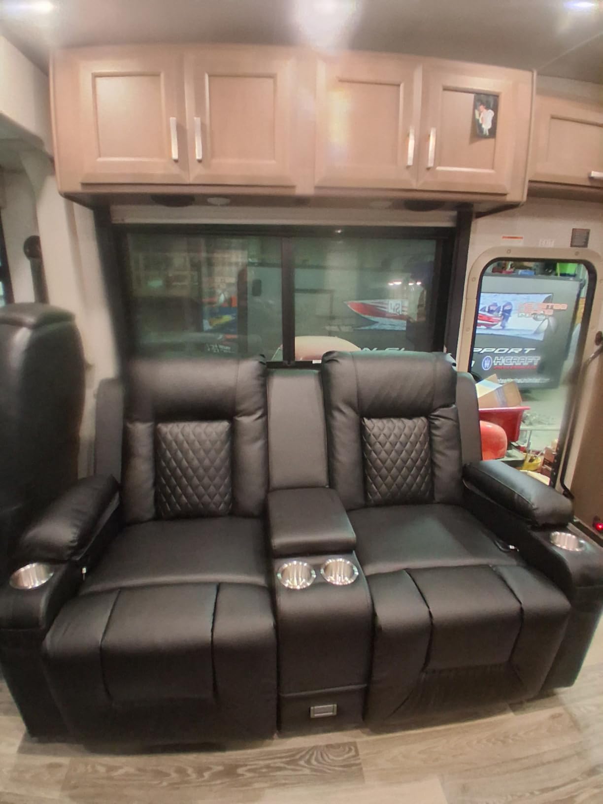 Recliner Sofa, Home Theater Seating with Center Console, 4 Seat Reclining Couch with USB Ports & Phone Holders, Wall Hugger RV Sofa Furniture Loveseat Recliner Couch with Storage & Pocket customer photo 2