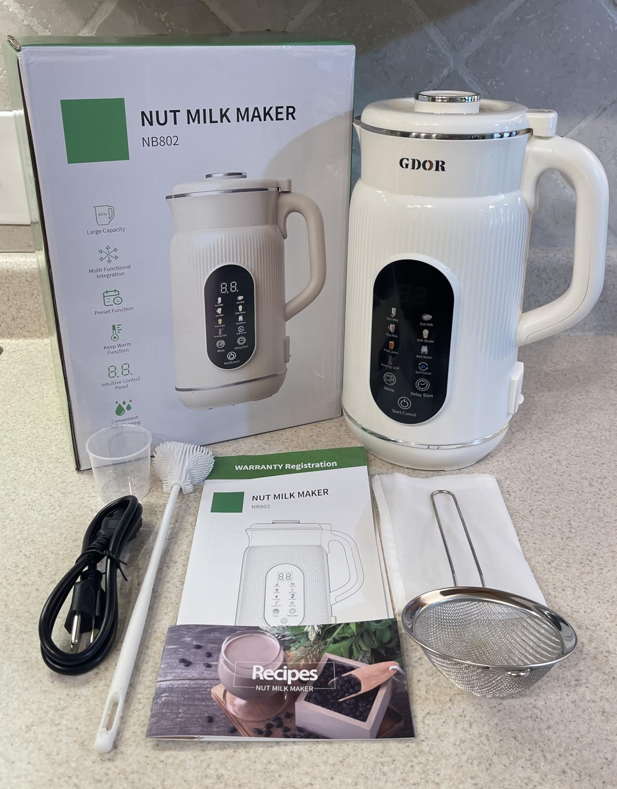 GDOR 42oz Smart Nut Milk Maker, 9-in-1 Plant Milk Machine for Almond, Oat, Soy, Juice & Smoothie, Large Touch Display Blender with Keep Warm, Boil Water, 12H Delay and Self-Cleaning customer photo 1