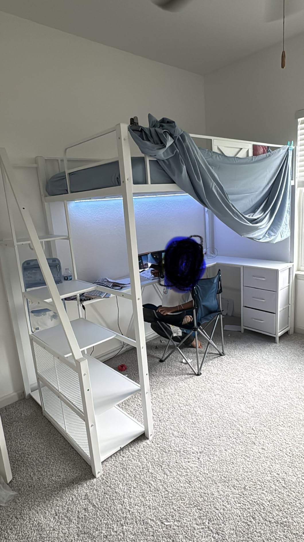 Itaar Full Size Loft Bed with Desk and Storage Stairs, Metal Loft Bed with 6 Storage Drawers, Hall Tree, LED Lights and Power Outlet, for Kids, Teens, Adults (Rustic Brown, Full) customer photo 2
