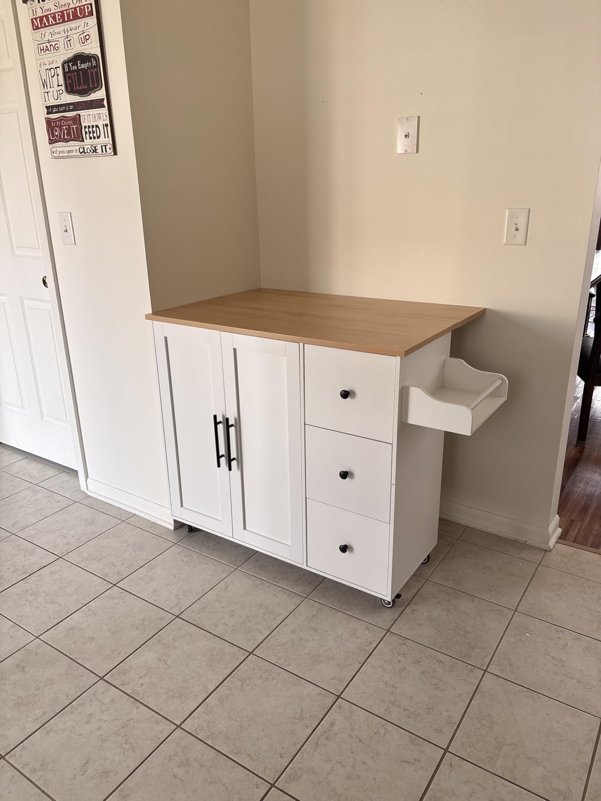 GRUSIGN Kitchen Island on Wheels with Storage-Multifunctional Kitchen Island Cart with Drop Leaf, Rolling Island with Spice/Towel Rack,Expandable Island Table Kitchen,39.37 Width,White customer photo 2