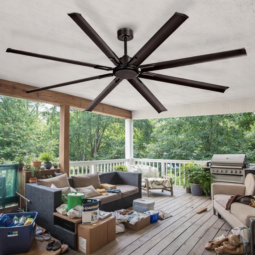 96 Inch Extra Large Ceiling Fan with Light, Aluminum Blades, Walnut | 10,464 CFM at 110 RPM, 6 aluminum blades, 6 speeds, 3 color temperatures, DC motor, oversized rooms/gym/covered patio customer photo 1